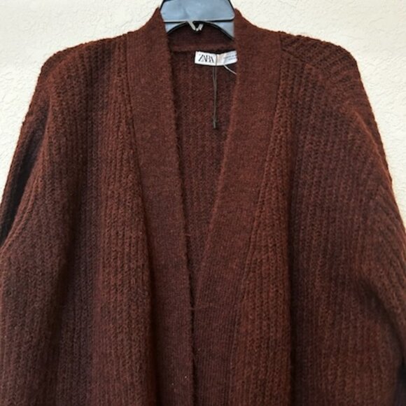 NWOT Zara Burgundy Knit Cardigan Sweater With Pockets - Picture 6 of 10
